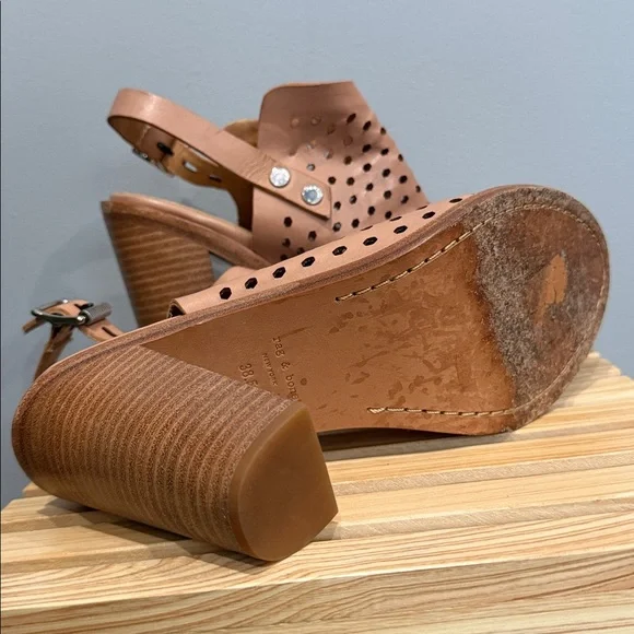 Rag & Bone Perforated Leather Slingback Booties Tan Block Heel Sandals US 8 - Picture 8 of 16